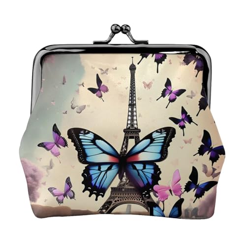 Romantische Paris Eiffel kleine Geldbörsen für Damen, Münzgeldbörse für Damen, kleine Damen-Geldbörse, mit Reißverschluss und Kussverschluss, Schwarz, Einheitsgröße, Art Deco von HJLUUFT