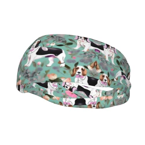 Sweet Basset Hound Florals Hochelastische bedruckte Stirnbänder für Damen und Herren – Workout-Stirnbänder – für Sport, Laufen & langes Haar von HJLUUFT