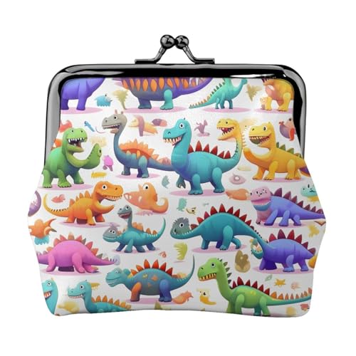 Viele bunte Cartoon-Dinosaurier-Geldbörsen für Damen, Münzgeldbörse für Damen, kleine Damen-Geldbörse, mit Reißverschluss und Kussverschluss, Schwarz, Einheitsgröße, Art Deco von HJLUUFT