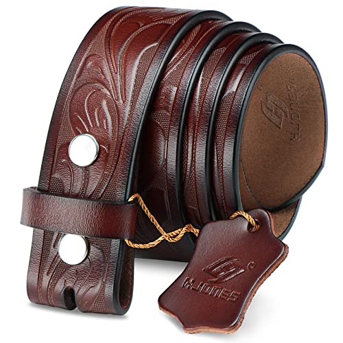 HJones Herren Ersatzgürtel Keine Schnalle Gürtel Riemen, Männer Ledergürtel mit Silber Snap On Gürtel Ohne Schnalle 1 1/2 Zoll Breit(Braun Blume, 38“) von HJones