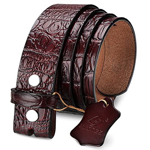 HJones Herren Ersatzgürtel Keine Schnalle Gürtel Riemen, Männer Ledergürtel mit Silber Snap On Gürtel Ohne Schnalle 1 1/2 Zoll Breit(Braunes Krokodil, 38“) von HJones