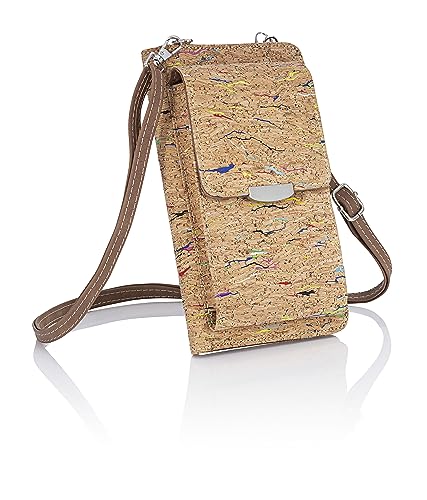 HJP Praktische Handy Umhängetasche „Kork“ - Farbe: Colors - Crossbody Tasche mit Bunten Akzenten - Trageriemen Längenverstellbar - Vegan - Innenfächer für Karten - 240 cm von HJP