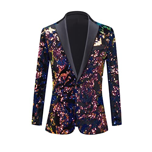 HJQSC Stilvoller Blazer für Herren, bunt, glänzende Pailletten, Kleidung, Revers, schmale Passform, Jacke, Kostüm, Homme Stage, Gold, XL von HJQSC