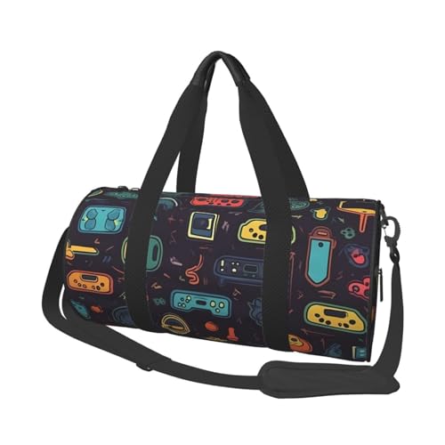 Reisetasche für Damen und Herren, mit Schuhfach, großes Fassungsvermögen, Wochenendtasche, Übernachtungstasche, Spiel, Video, Gaming, Muster, Tragetasche, Sport, Turnbeutel für Reisen, Yoga, Schwarz , von HJRT