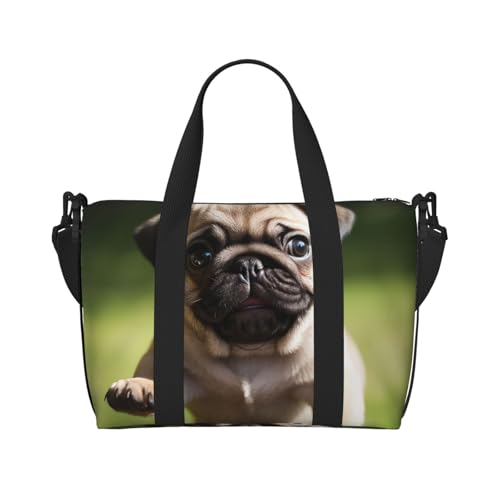 Reisetasche für Damen und Herren, verstellbar, großes Fassungsvermögen, Wochenendtasche, Übernachtungstasche, Handgepäcktasche, wasserdicht, Sport, Turnbeutel für Reisen, Yoga, Mops-Welpen, Reisetasche für Damen und Herren, verstellbar, großes Fassungsvermögen, Wochenendtasche, Übernachtungstasche, Handgepäcktasche, wasserdicht, Sport, Turnbeutel für Reisen, Yoga, Mops-Welpen, von HJRT