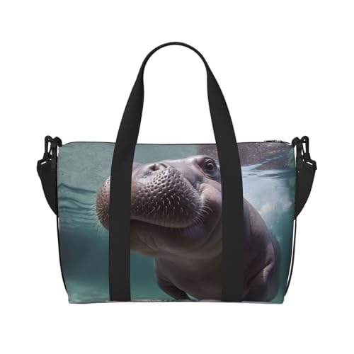 Reisetasche für Damen und Herren, verstellbar, großes Fassungsvermögen, Wochenendtasche, Übernachtungstasche, Handgepäcktasche, wasserdicht, Sport, Turnbeutel für Reisen, Yoga, Tauchen Nilpferd, von HJRT