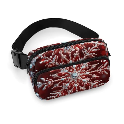 Bauchtasche für Damen und Herren, Umhängetasche, kleiner Schulter-Rucksack, Grau und Magenta, Gürteltasche, Weihnachts-Schneeflocke, 20x13cm von HJUQNGF