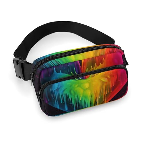 Bauchtasche für Damen und Herren, Umhängetasche, kleiner Schulter-Rucksack, pfirsichfarbene Quadrate in verschiedenen Formen, Gürteltasche, Regenbogen-Herzen, 20x13cm von HJUQNGF