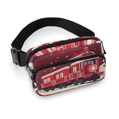 Bauchtasche für Damen und Herren, Umhängetasche, kleiner Schulter-Rucksack, pfirsichfarbene Quadrate in verschiedenen Formen, Gürteltasche, Roter Zug, 20x13cm von HJUQNGF