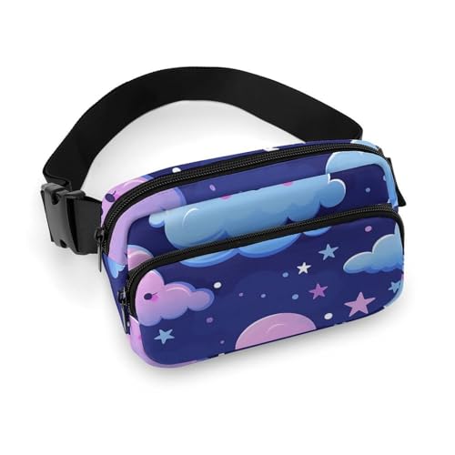 Bauchtasche für Damen und Herren, Umhängetasche, kleiner Sling-Rucksack, Hasen-Hüpfmuster, Gürteltasche, Sterne und Wolken, 20x13cm Bauchtasche für Damen und Herren, Umhängetasche, kleiner Sling-Rucksack, Hasen-Hüpfmuster, Gürteltasche, Sterne und Wolken, 20x13cm von HJUQNGF