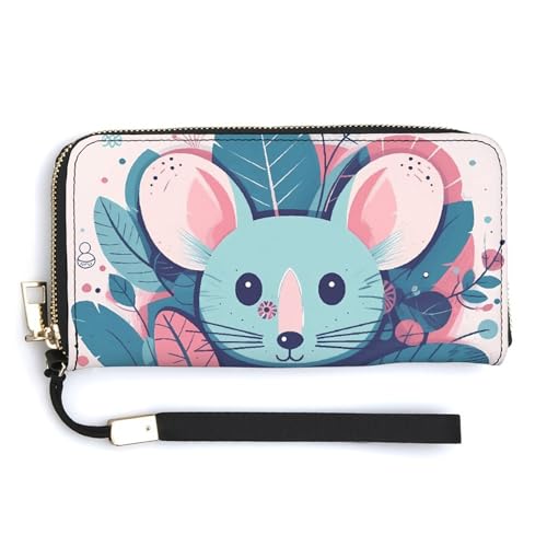 Flowers in Shopping Cart Wristlet Long Wallet Womens Purse Wallet Zip Clutch Large Capacity Leather Purse Credit Card Holder Coin Purse, Cartoon-Maus, 20.0*10.5cm von HJUQNGF