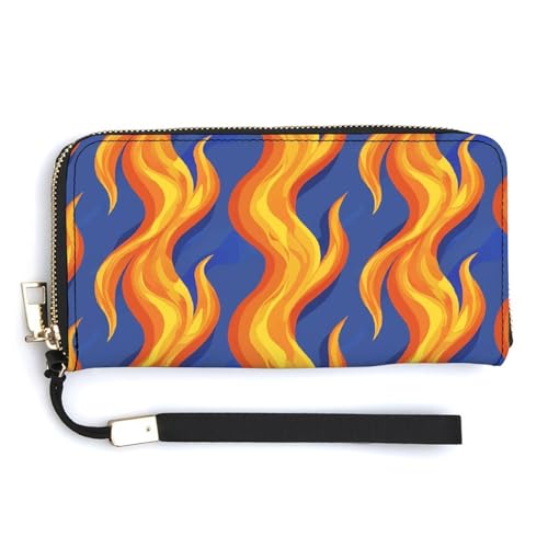 Flowers in Shopping Cart Wristlet Long Wallet Womens Purse Wallet Zip Clutch Large Capacity Leather Purse Credit Card Holder Coin Purse, Gelbe Flamme, 20.0*10.5cm von HJUQNGF