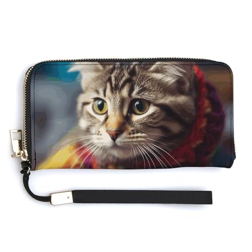 Flowers in Shopping Cart Wristlet Long Wallet Womens Purse Wallet Zip Clutch Large Capacity Leather Purse Credit Card Holder Coin Purse, Mit Katzen eingezäunt, 20.0*10.5cm von HJUQNGF