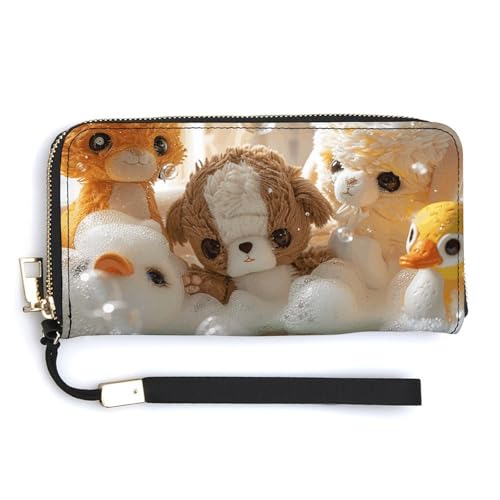 Flowers in Shopping Cart Wristlet Long Wallet Womens Purse Wallet Zip Clutch Large Capacity Leather Purse Credit Card Holder Coin Purse, Spielzeug in der Badewanne, 20.0*10.5cm von HJUQNGF