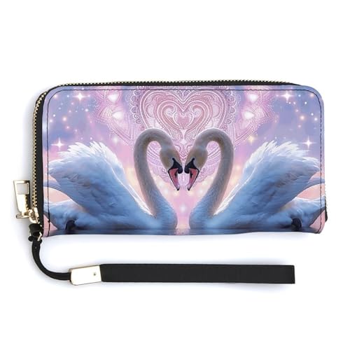 Flowers in Shopping Cart Wristlet Long Wallet Womens Purse Wallet Zip Clutch Large Capacity Leather Purse Credit Card Holder Coin Purse, White Swan in Love, 20.0*10.5cm von HJUQNGF