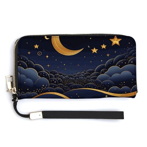 HJUQNGF Damen-Geldbörse mit Reißverschluss und großem Fassungsvermögen, Leder, mit Aufschrift "There Are Stars And Moon on It" von HJUQNGF