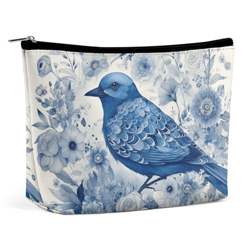 HJUQNGF Kosmetiktasche, Make-up-Muster, tragbar, Kulturbeutel, großes Fassungsvermögen, Reise-Make-up-Tasche, Beauty-Make-up-Organizer für Shampoo-Conditioner, Pinsel-Set, Make-up-Zubehör, Bluebird von HJUQNGF