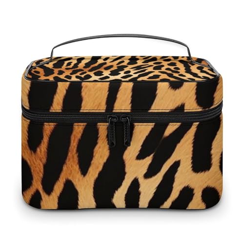 HJUQNGF Kosmetiktasche in Marmorfarbe, Rotgold, tragbare Kulturbeutel, große Kapazität, Reise-Make-up-Tasche, Beauty-Organizer für Shampoo-Conditioner-Pinsel-Set, Zubehör, Leopardenmuster, 25x18x15cm von HJUQNGF