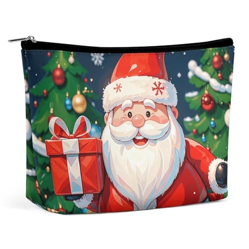 HJUQNGF Kosmetiktasche mit Blumenmotiv, tragbar, große Kapazität, Reise-Make-up-Tasche, Beauty-Make-up-Organizer für Shampoo, Conditioner, Pinsel-Set, Make-up-Zubehör, Frohe Weihnachten Weihnachtsmann von HJUQNGF