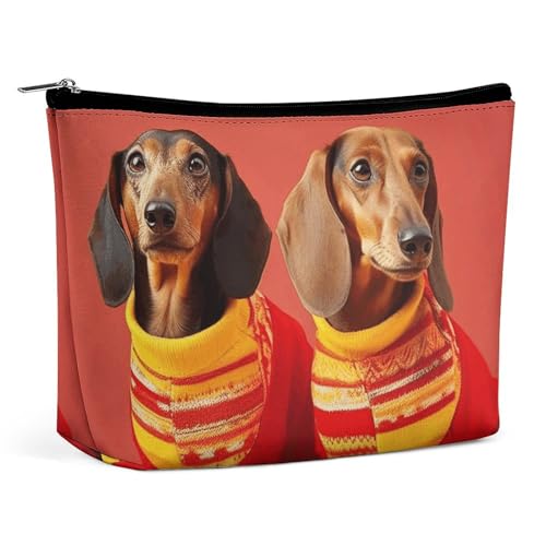 HJUQNGF Kosmetiktasche mit Hexe und Besen, tragbar, große Kapazität, Reise-Make-up-Tasche, Beauty-Make-up-Organizer für Shampoo, Conditioner, Pinsel-Set, Make-up-Zubehör, Niedlicher Dackel von HJUQNGF