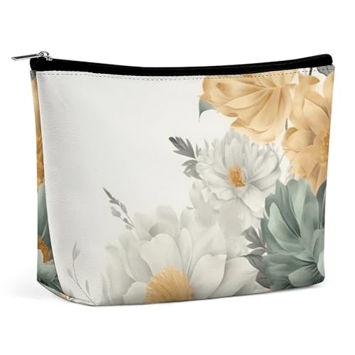 HJUQNGF Kosmetiktasche mit Holzmaserung, tragbar, große Kapazität, Reise-Make-up-Tasche, Beauty-Make-up-Organizer für Shampoo, Conditioner, Pinsel-Set, Make-up-Zubehör, Verschiedene Blumen, von HJUQNGF