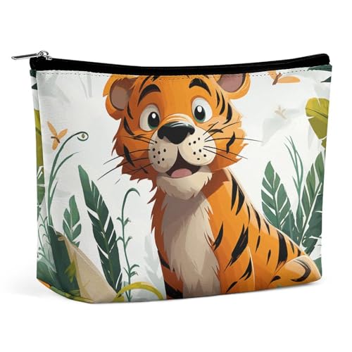 HJUQNGF Kosmetiktasche mit Katzen- und Schmetterlingsmotiv, tragbar, große Kapazität, Reise-Make-up-Tasche, Beauty-Make-up-Organizer für Shampoo-Conditioner, Pinsel-Set, Make-up-Zubehör, Cartoon-Tiger von HJUQNGF