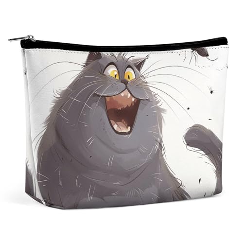 HJUQNGF Kosmetiktasche mit Pfirsich-Damast-Muster, tragbar, große Kapazität, Reise-Make-up-Tasche, Beauty-Make-up-Organizer für Shampoo, Conditioner, Pinsel-Set, Make-up-Zubehör, Dicke Katze mit von HJUQNGF