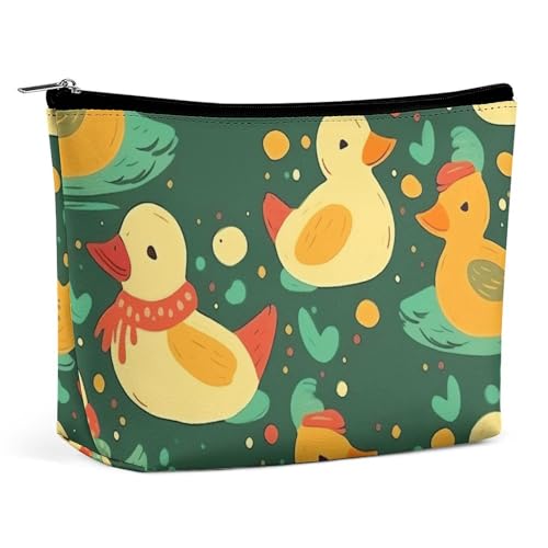 HJUQNGF Kosmetiktasche mit Pfirsich-Damast-Muster, tragbar, große Kapazität, Reise-Make-up-Tasche, Beauty-Make-up-Organizer für Shampoo, Conditioner, Pinsel-Set, Make-up-Zubehör, Wintergelbe Ente, von HJUQNGF