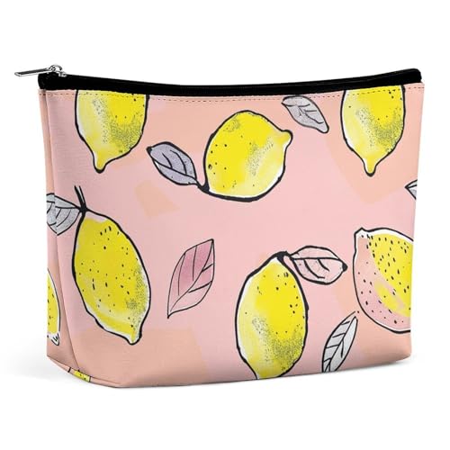 HJUQNGF Kosmetiktasche mit Pfirsich-Damast-Muster, tragbar, große Kapazität, Reise-Make-up-Tasche, Beauty-Make-up-Organizer für Shampoo, Conditioner, Pinsel-Set, Make-up-Zubehör, Zitronen-ClipArt, von HJUQNGF