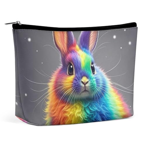 HJUQNGF Kosmetiktasche mit Regenbogen-Kaninchen-Motiv, tragbar, große Kapazität, Reise-Make-up-Tasche, Beauty-Make-up-Organizer für Shampoo, Conditioner, Pinsel-Set, Make-up-Zubehör, Rainbow Rabbit von HJUQNGF