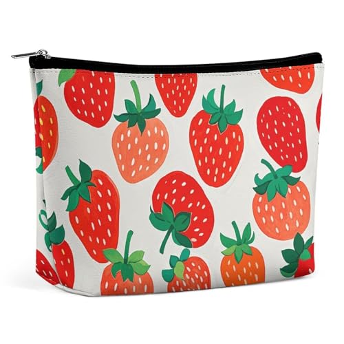 HJUQNGF Kosmetiktasche mit Schmetterlingsmotiv, tragbar, großes Fassungsvermögen, Reise-Make-up-Tasche, Make-up-Organizer für Shampoo-Conditioner, Pinsel-Set, Make-up-Zubehör, Erdbeermuster von HJUQNGF