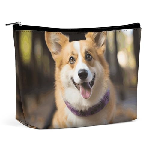 HJUQNGF Kosmetiktasche mit Schmetterlingsmotiv, tragbar, großes Fassungsvermögen, Reise-Make-up-Tasche, Make-up-Organizer für Shampoo-Conditioner, Pinsel-Set, Make-up-Zubehör, Hund Corgi von HJUQNGF