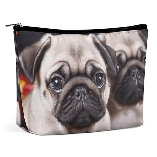 HJUQNGF Kosmetiktasche mit Schmetterlingsmotiv, tragbar, großes Fassungsvermögen, Reise-Make-up-Tasche, Make-up-Organizer für Shampoo-Conditioner, Pinsel-Set, Make-up-Zubehör, Puppys Mops von HJUQNGF