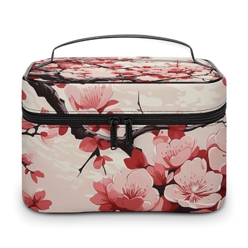 HJUQNGF Kosmetiktasche mit japanischem Blumenmuster und Kirschblüten, tragbare Kulturbeutel, große Kapazität, Reise-Make-up-Tasche, Beauty-Organizer für Shampoo-Conditioner-Pinsel-Set in voller Größe, von HJUQNGF