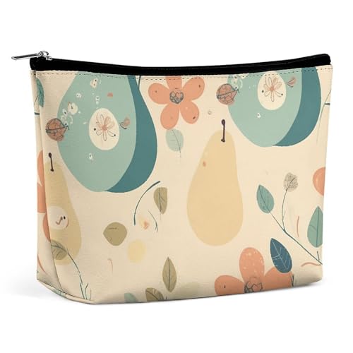 HJUQNGF Kosmetiktasche mit weißen Gänseblümchen, tragbar, große Kapazität, Reise-Make-up-Tasche, Beauty-Make-up-Organizer für Shampoo, Conditioner, Pinsel-Set, Make-up-Zubehör, Birnenmuster, von HJUQNGF