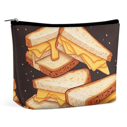 HJUQNGF Kosmetiktasche mit zwei Mops, tragbar, große Kapazität, Reise-Make-up-Tasche, Make-up-Organizer für Shampoo, Conditioner, Pinsel-Set, Make-up-Zubehör, Käse-Sandwiches, Einheitsgröße von HJUQNGF