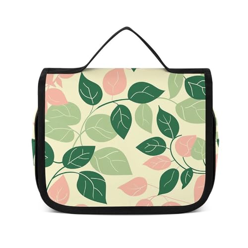 HJUQNGF Kulturbeutel für Damen, Reise-Kosmetiktasche, Blumen auf weißem Hintergrund, große Make-up-Tasche, zum Aufhängen, Kosmetik-Organizer für Toilettenartikel, Zubehör, 3-in-1-Behälter, Grünes von HJUQNGF