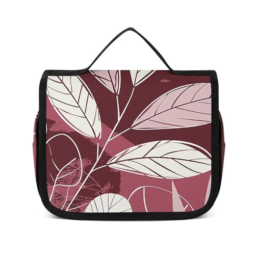 HJUQNGF Kulturbeutel für Damen, Reise-Kosmetiktasche, Holzblockform, große Make-up-Tasche, zum Aufhängen, Kosmetik-Organizer für Toilettenartikel, Zubehör, 3-in-1-Behälter, Dunkle Pfirsichblätter, von HJUQNGF