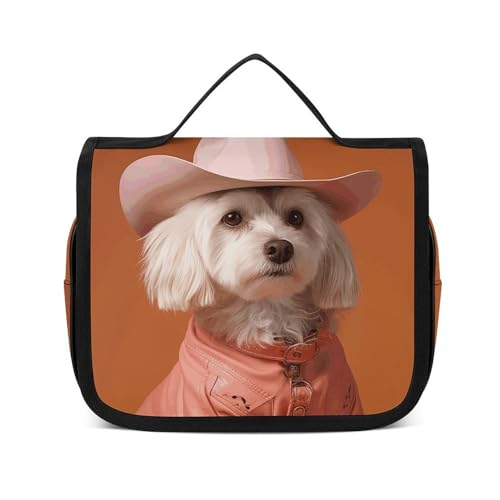 HJUQNGF Kulturbeutel für Damen, Reise-Kosmetiktasche, Junge und Welpe, große Make-up-Tasche, zum Aufhängen, Kosmetik-Organizer für Toilettenartikel, Zubehör, 3-in-1-Behälter, Weißer Hund mit von HJUQNGF