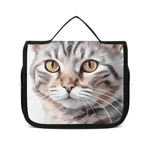 HJUQNGF Kulturbeutel für Damen, Reise-Kosmetiktasche, Kaktus und Blumen, große Make-up-Tasche, zum Aufhängen, Kosmetik-Organizer für Toilettenartikel, Zubehör, 3-in-1-Behälter, Katzenmuster, von HJUQNGF