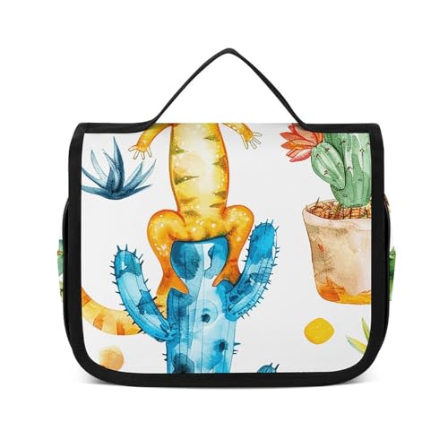 HJUQNGF Kulturbeutel für Damen, Reise-Kosmetiktasche, Kuh mit herausstechender Zunge, große Make-up-Tasche, zum Aufhängen, Kosmetik-Organizer für Toilettenartikel, Zubehör, 3-in-1-Behälter, Geckos und von HJUQNGF