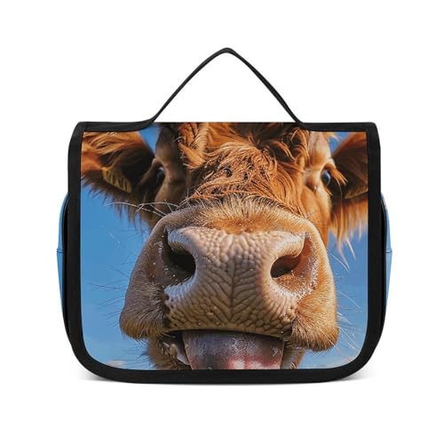 HJUQNGF Kulturbeutel für Damen, Reise-Kosmetiktasche, Kuh mit herausstechender Zunge, große Make-up-Tasche, zum Aufhängen, Kosmetik-Organizer für Toilettenartikel, Zubehör, 3-in-1-Behälter, Kuh-Zunge, von HJUQNGF