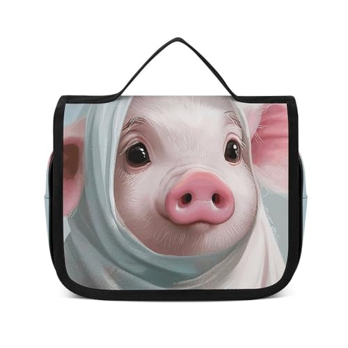 HJUQNGF Kulturbeutel für Damen, Reise-Kosmetiktasche, Kuh mit herausstechender Zunge, große Make-up-Tasche, zum Aufhängen, Kosmetik-Organizer für Toilettenartikel, Zubehör, 3-in-1-Behälter, Mit weißem von HJUQNGF