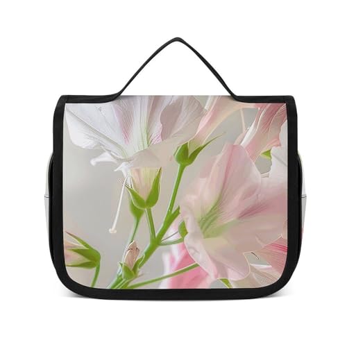 HJUQNGF Kulturbeutel für Damen, Reise-Kosmetiktasche, Naturstil, Drucke, große Make-up-Tasche, zum Aufhängen, Kosmetik-Organizer für Toilettenartikel, Zubehör, 3-in-1-Behälter, Frische Blumenbilder, von HJUQNGF