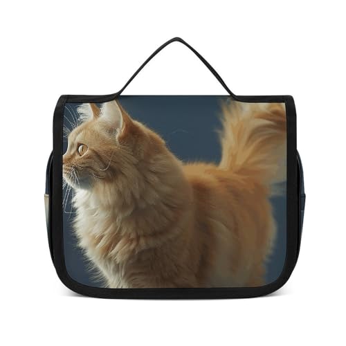 HJUQNGF Kulturbeutel für Damen, Reise-Kosmetiktasche, Naturstil, Drucke, große Make-up-Tasche, zum Aufhängen, Kosmetik-Organizer für Toilettenartikel, Zubehör, 3-in-1-Behälter, Katze geht vorwärts, von HJUQNGF