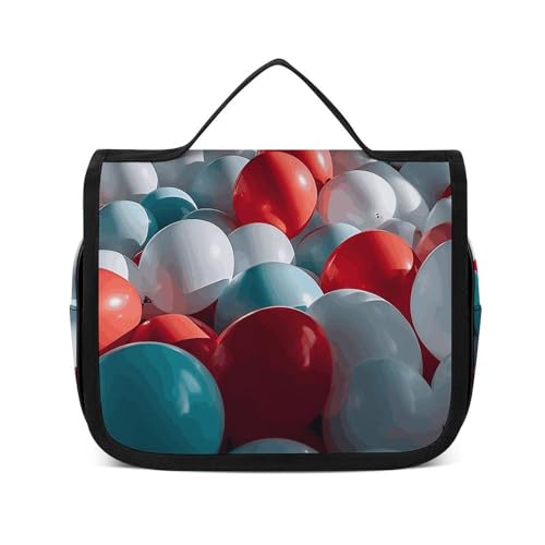 HJUQNGF Kulturbeutel für Damen, Reise-Kosmetiktasche, Naturstil, Drucke, große Make-up-Tasche, zum Aufhängen, Kosmetik-Organizer für Toilettenartikel, Zubehör, 3-in-1-Behälter, Viele Luftballons, von HJUQNGF