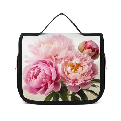 HJUQNGF Kulturbeutel für Damen, Reise-Kosmetiktasche, Pfingstrosen, Blumen, Blüte, große Make-up-Tasche, zum Aufhängen, Kosmetik-Organizer für Toilettenartikel, Zubehör, 3-in-1-Behälter, weiß, 22,5 x HJUQNGF Kulturbeutel für Damen, Reise-Kosmetiktasche, Pfingstrosen, Blumen, Blüte, große Make-up-Tasche, zum Aufhängen, Kosmetik-Organizer für Toilettenartikel, Zubehör, 3-in-1-Behälter, weiß, 22,5 x von HJUQNGF