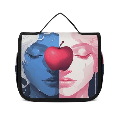 HJUQNGF Kulturbeutel für Damen, Reise-Kosmetiktasche, See und Bäume, große Make-up-Tasche, zum Aufhängen, Kosmetik-Organizer für Toilettenartikel, Zubehör, 3-in-1-Behälter, Obst auf Gesicht, von HJUQNGF