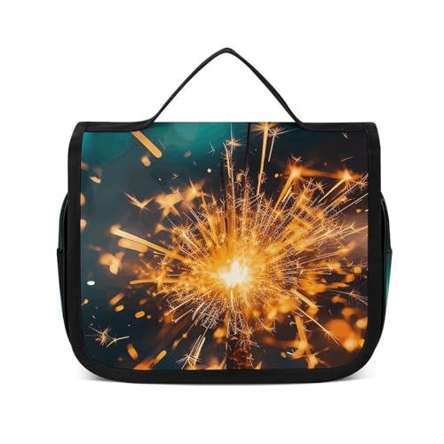 HJUQNGF Kulturbeutel für Damen, Reise-Kosmetiktasche, See und Bäume, große Make-up-Tasche, zum Aufhängen, Kosmetik-Organizer für Toilettenartikel, Zubehör, 3-in-1-Behälter, Sparks Shine, 22.5x18.5cm von HJUQNGF