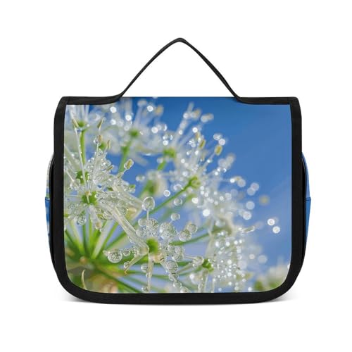 HJUQNGF Kulturbeutel für Damen, Reise-Kosmetiktasche, Tautropfen auf Blumen, große Make-up-Tasche, zum Aufhängen, Kosmetik-Organizer für Toilettenartikel, Zubehör, 3-in-1-Behälter, weiß, 22,5 x 18,5 HJUQNGF Kulturbeutel für Damen, Reise-Kosmetiktasche, Tautropfen auf Blumen, große Make-up-Tasche, zum Aufhängen, Kosmetik-Organizer für Toilettenartikel, Zubehör, 3-in-1-Behälter, weiß, 22,5 x 18,5 von HJUQNGF